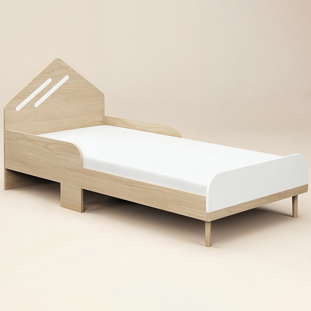 Flair Noah Single Oak and White Bed with House-Shaped Headboard Image 2