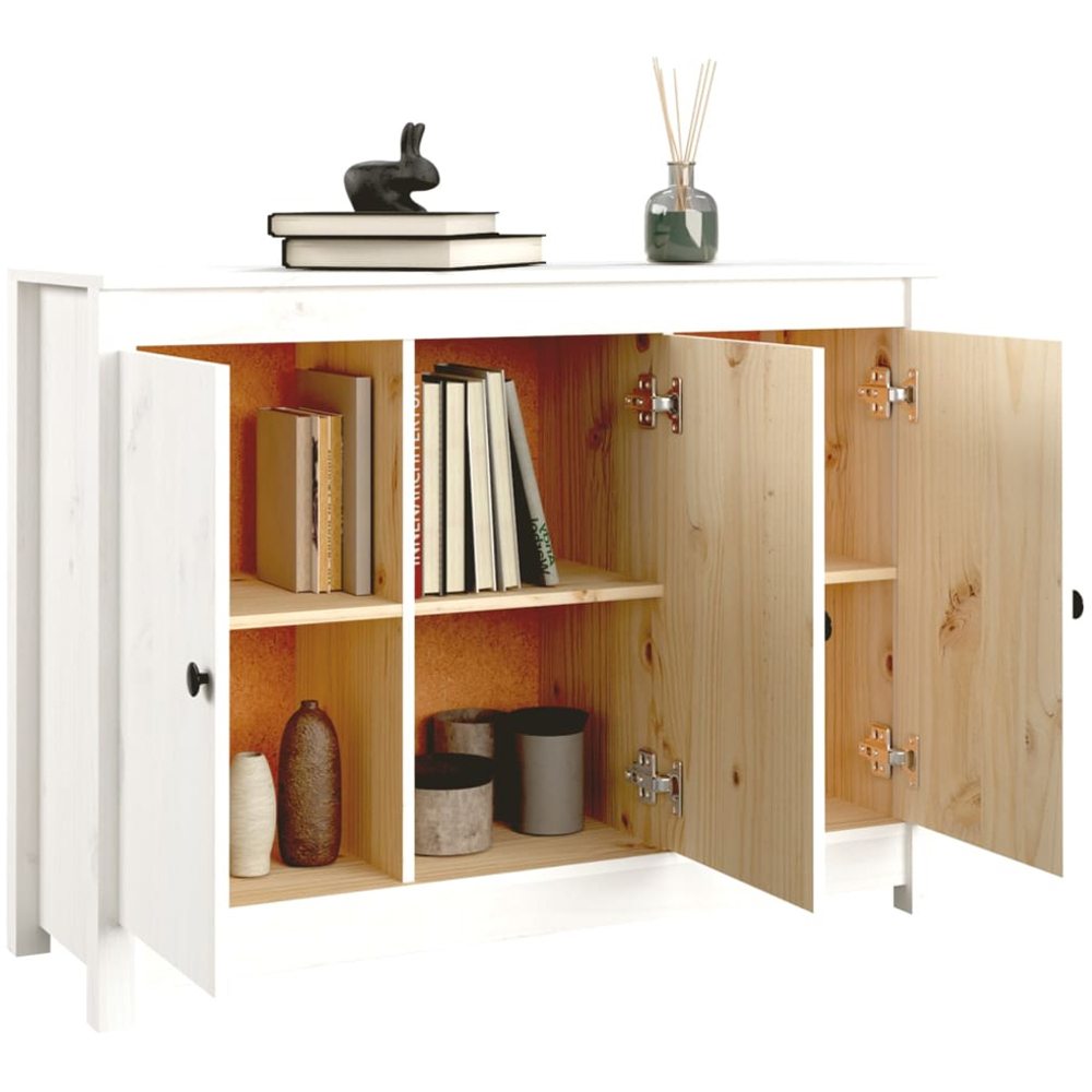 vidaXL 3 Door White Solid Pine Wood Sideboard Image 3