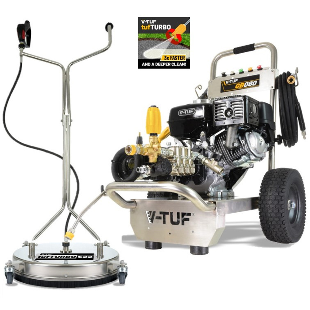 V-TUF GB080 9HP Industrial Gearbox Driven Honda Petrol Pressure Washer 200Bar with tufTURBO Cleaner Image