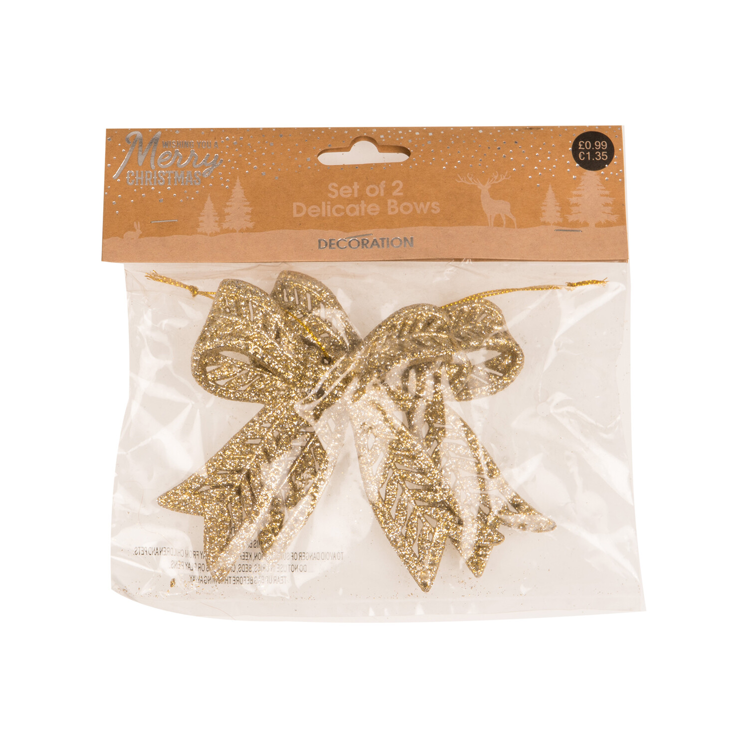 Single Alpine Lodge Glitter Bow Ornament 2 Pack in Assorted styles Image 1