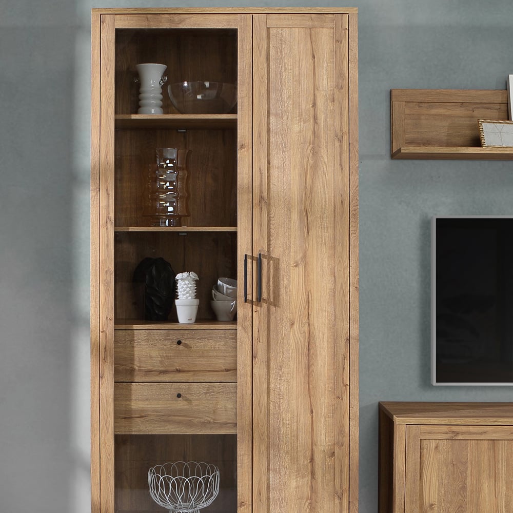 Florence Malte Brun 2 Door 2 Drawer Waterford Oak Display Cabinet Image 7