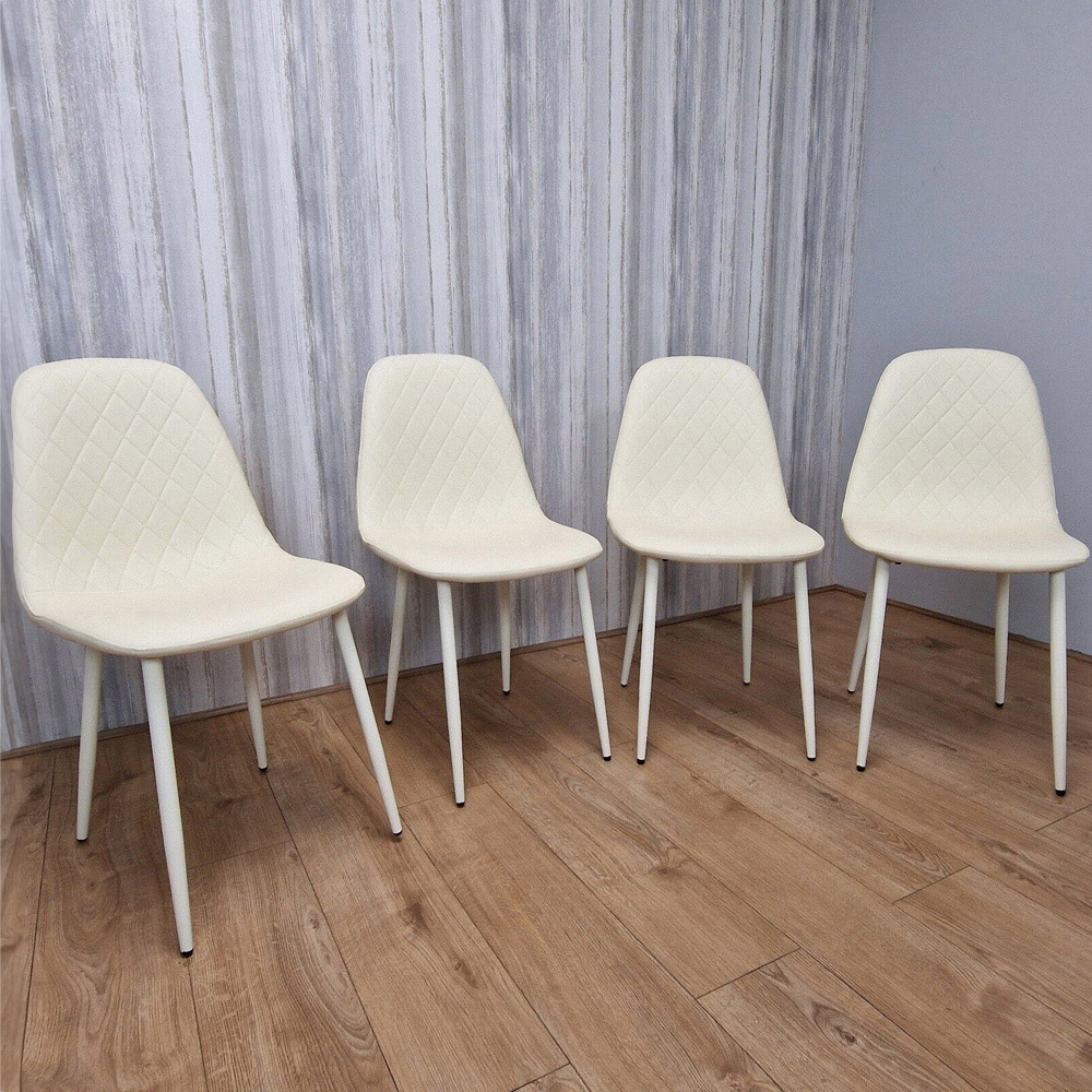 Denver Set of 4 Cream Leather Dining Chairs Image 1