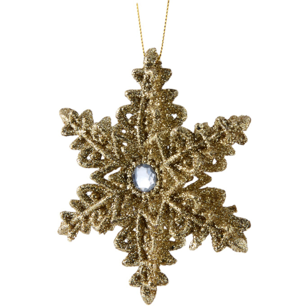 Glitter Snowflake Christmas Hanging Decoration Gold Image 3