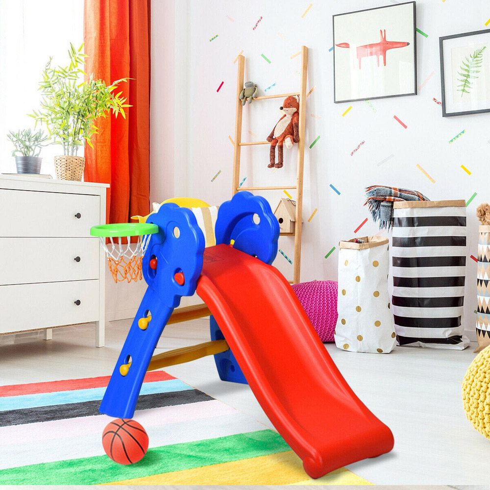 Costway Kids Folding Slide with Basketball Hoop Image 2