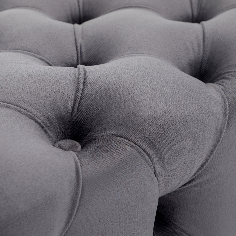 Living and Home Grey Square Velvet Upholstered Buttoned Footstool with Buckle Design Image 6