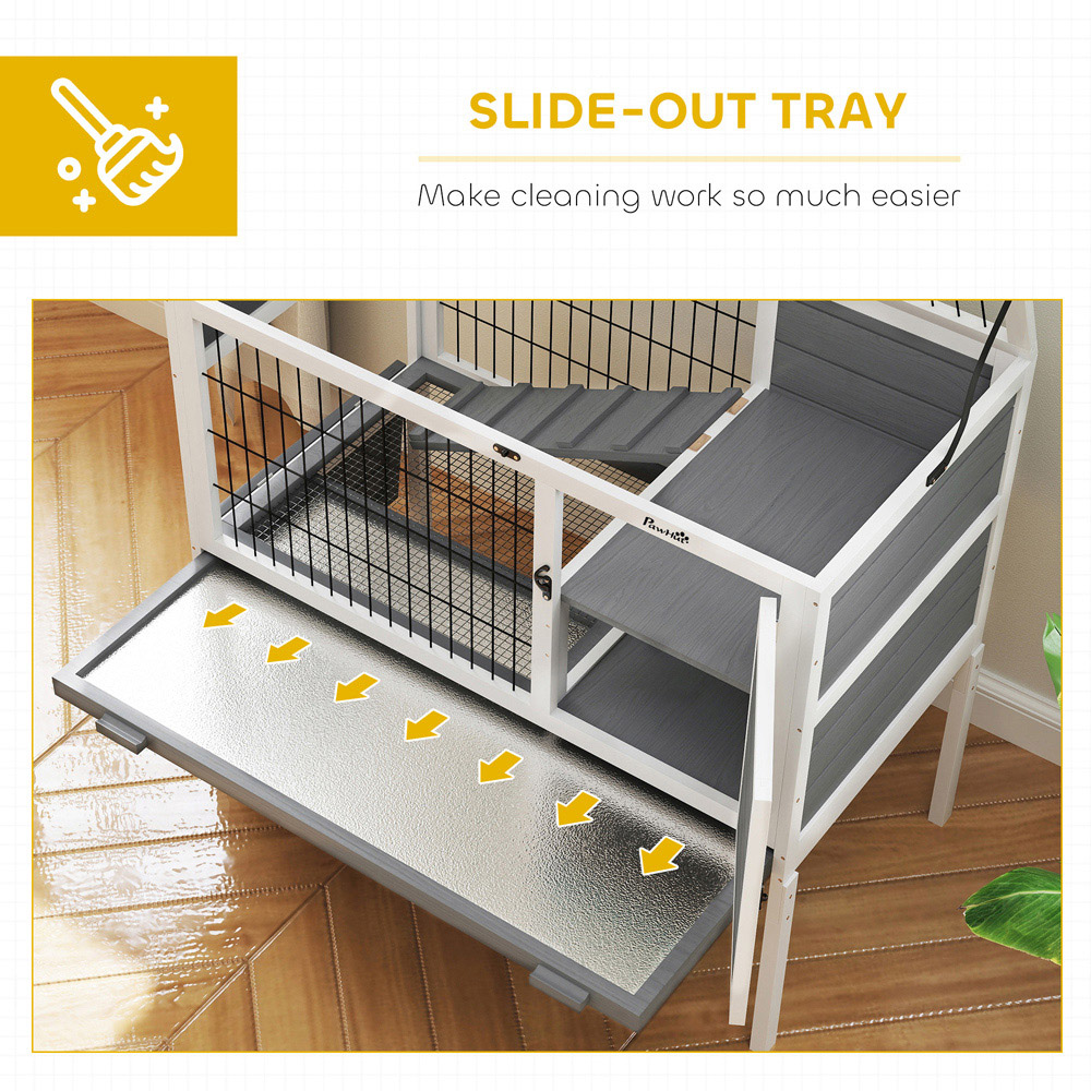 PawHut White and Grey Small Animal Pet Hutch with Openable Roof Image 6