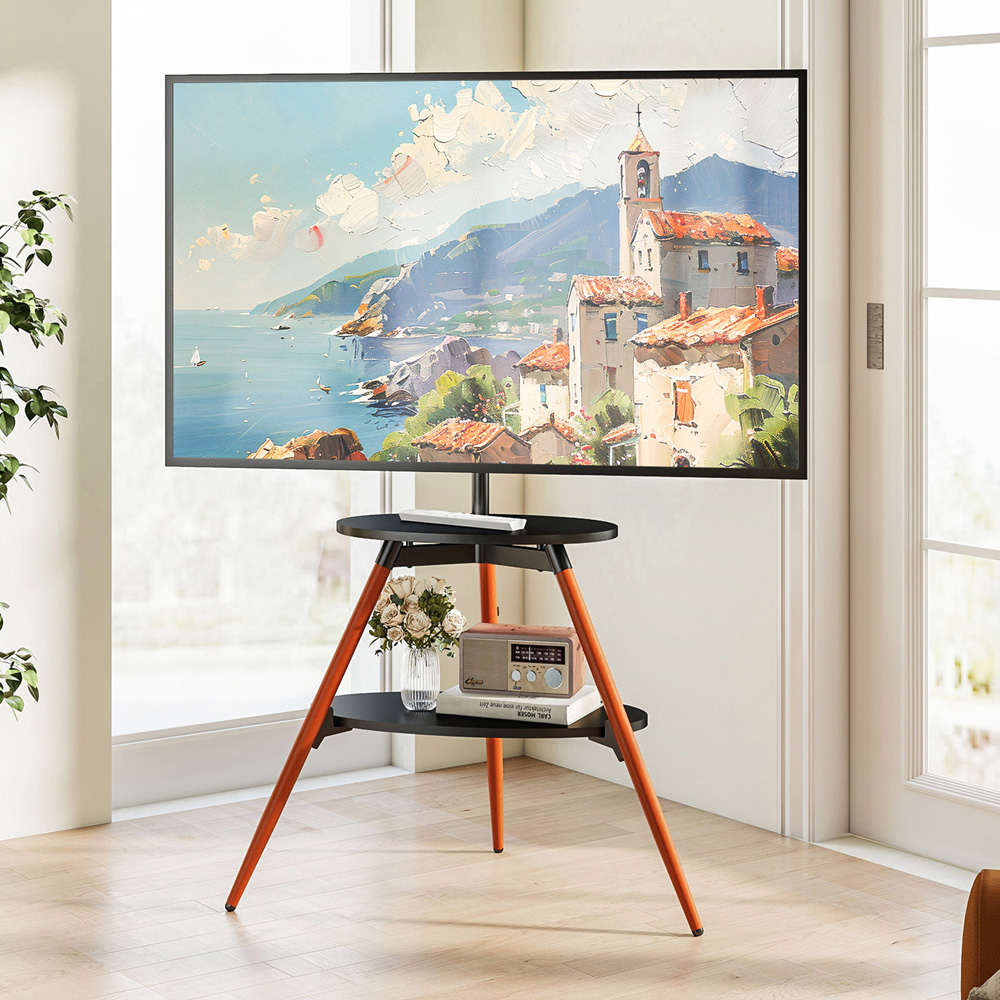 TTAP Ravello Walnut and Black Single Shelf Contemporary Tripod TV Stand Image 3