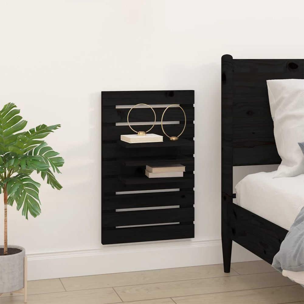 vidaXL Black Adjustable Wall-Mounted Bedside Shelf Set of 2 Image 2