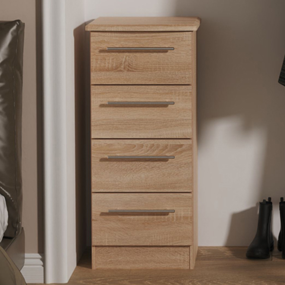 Crowndale Sherwood 4 Drawer Bardolino Oak Bedside Cabinet Image 1