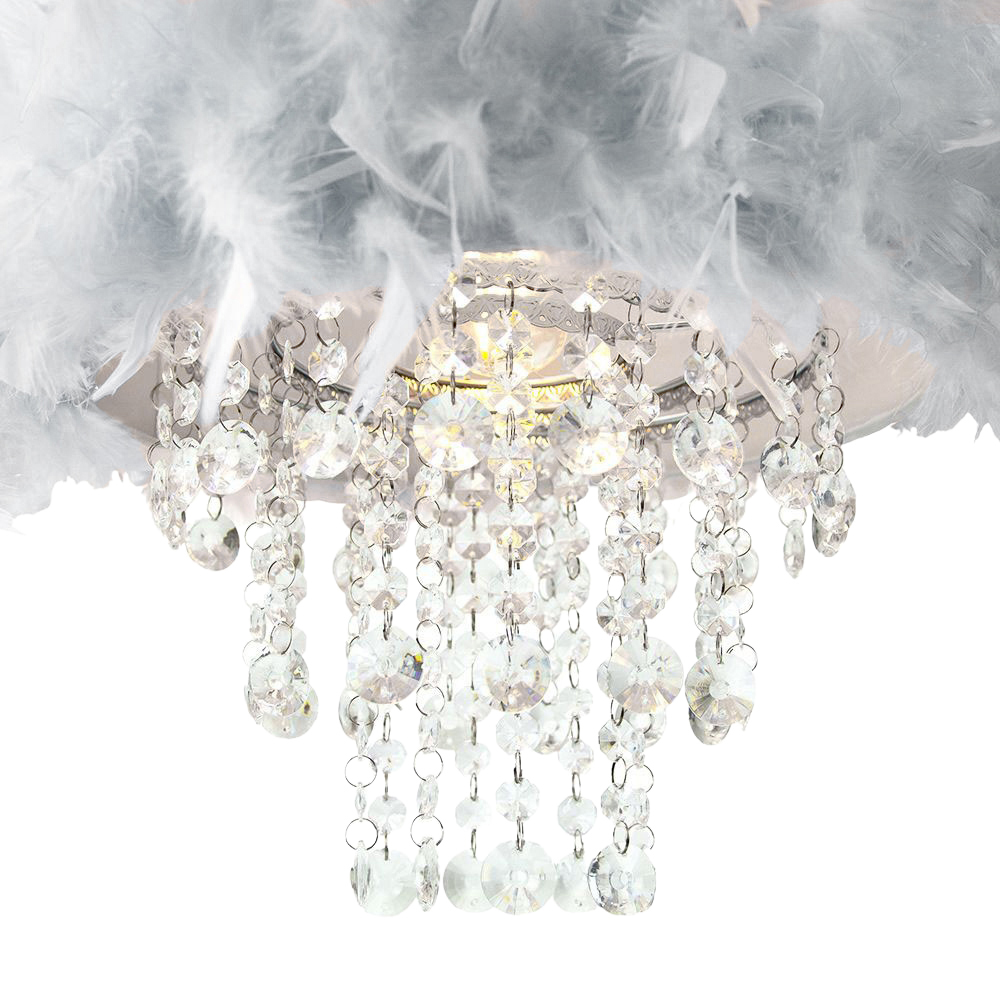 Happy Homewares Grey Feather Drum Pendant Shade with Clear Acrylic Droplets Image 4