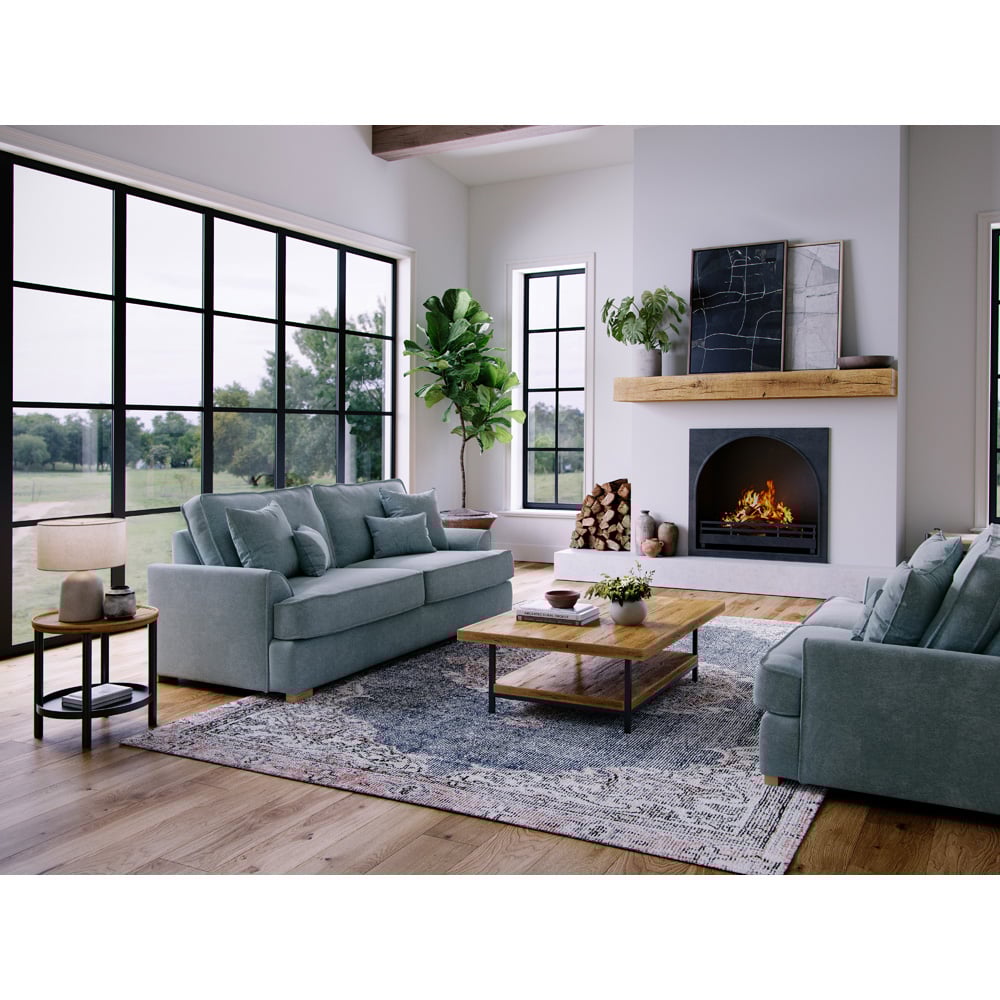 Alba City 3 Seater Fine Blue Fabric Sofa Image 6