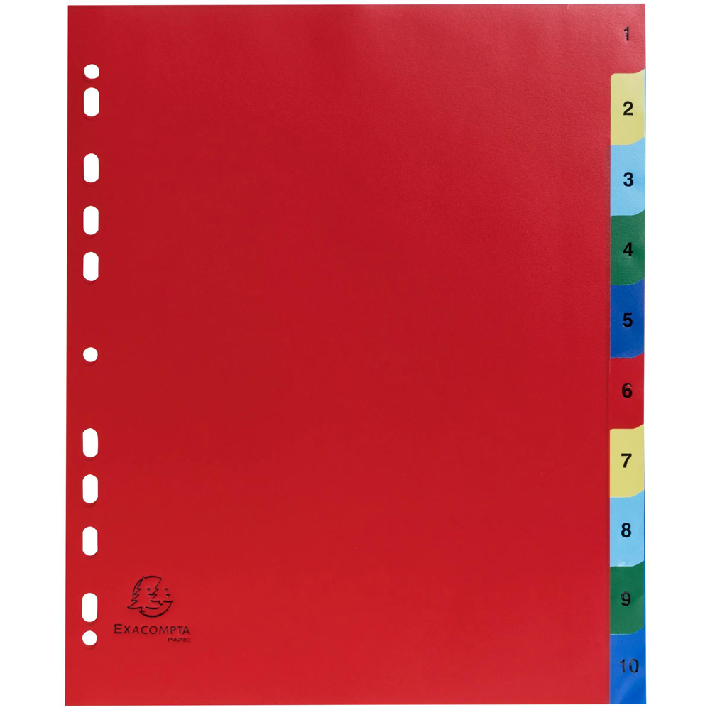 Exacompta A4 Maxi Bright Assorted Colour Polypropylene 1-10 Printed Divider 20 Pack Image 2