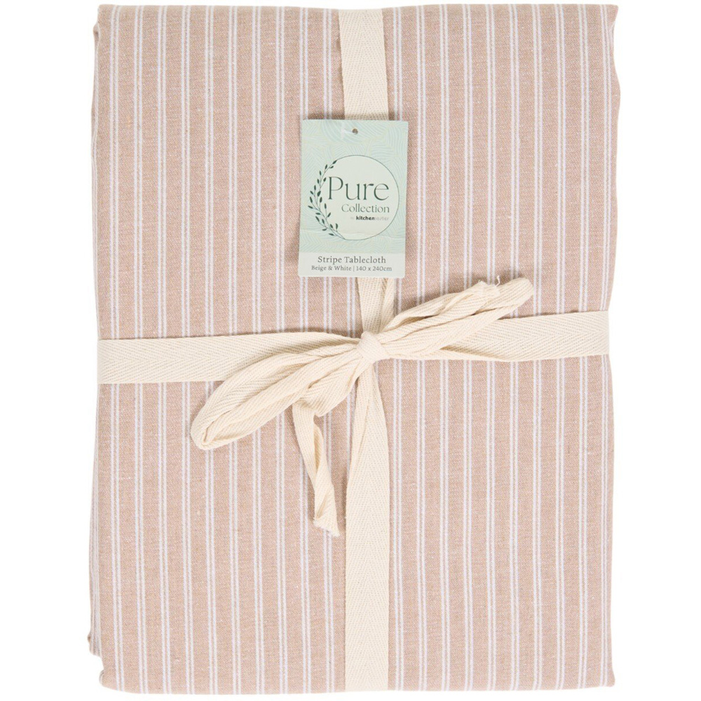Stripe Tablecloth Beige and White Image 1