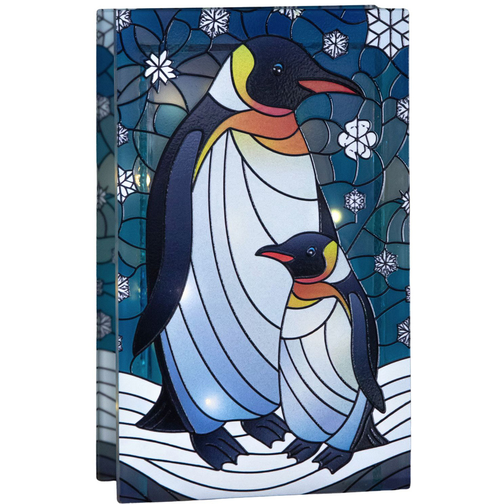 Samuel Alexander Warm White LED Double Sided Stained Glass Light Up Mother & Baby Penguin Ornament Image 2