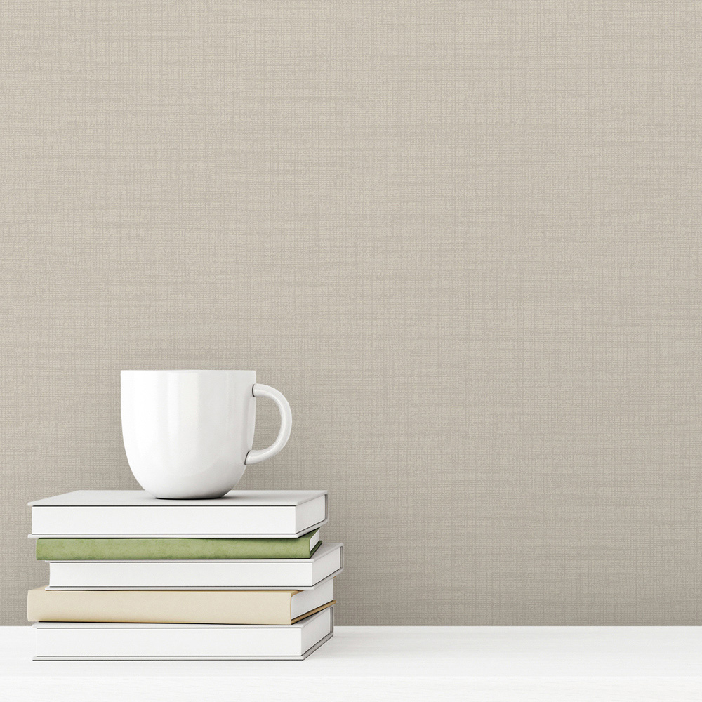 Grandeco Linen Plain Light Grey Taupe Wallpaper Image 3