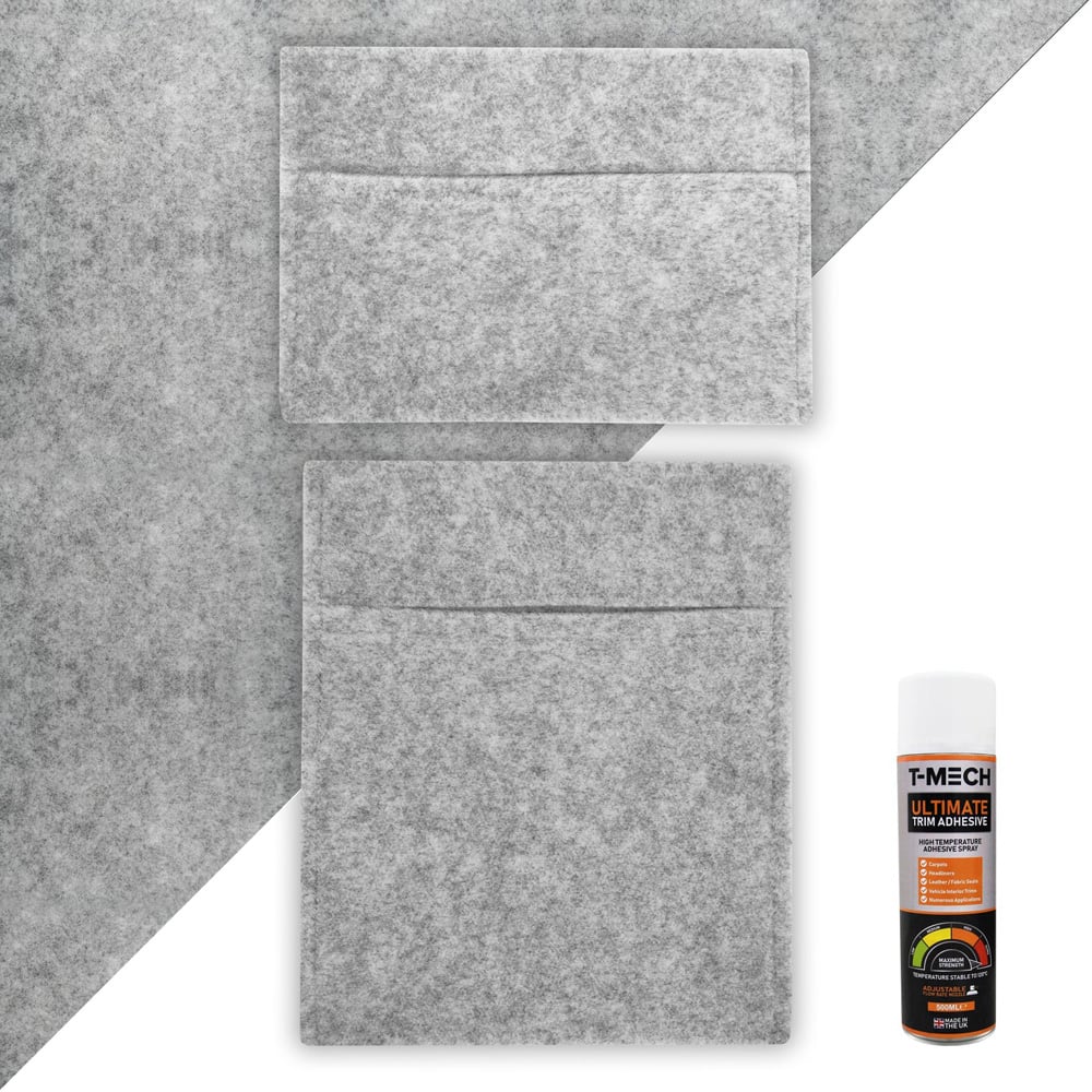 Monster Shop Silver Grey Van Carpet Lining and Storage Pouches Set with Adhesive Glue Image 1