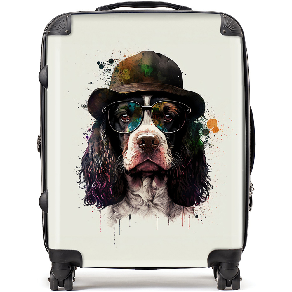 Warren Reed Designer Large Splashart Springer Spaniel Dog with Glasses Suitcase Image 1