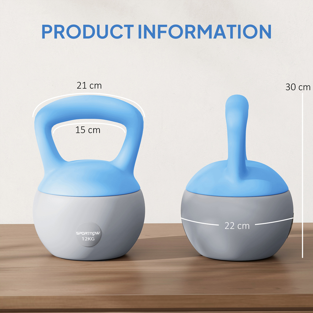 SPORTNOW Light Blue and Grey Kettlebell with Soft Body and Non-Slip Handle 12kg Image 9