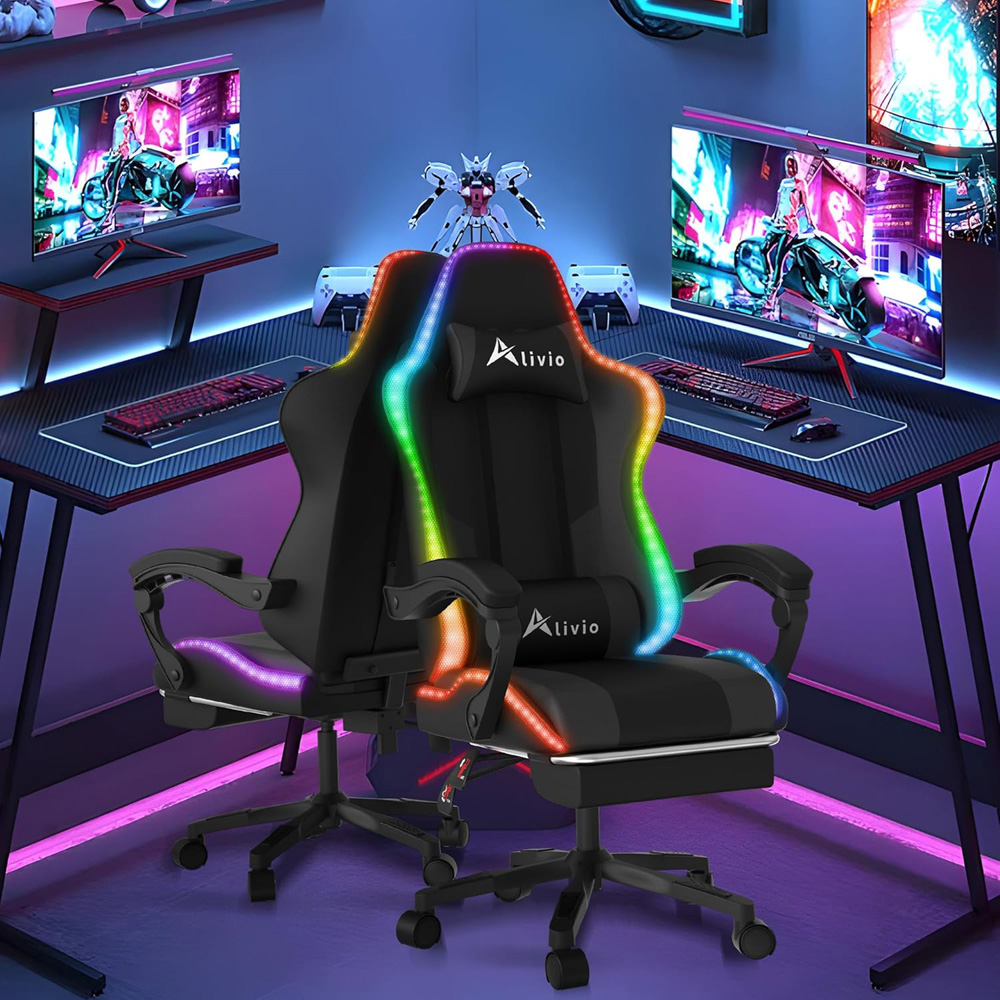 Alivio Black PU Leather Wireless App Control LED Gaming Chair with Massage Lumbar Cushion Image 3