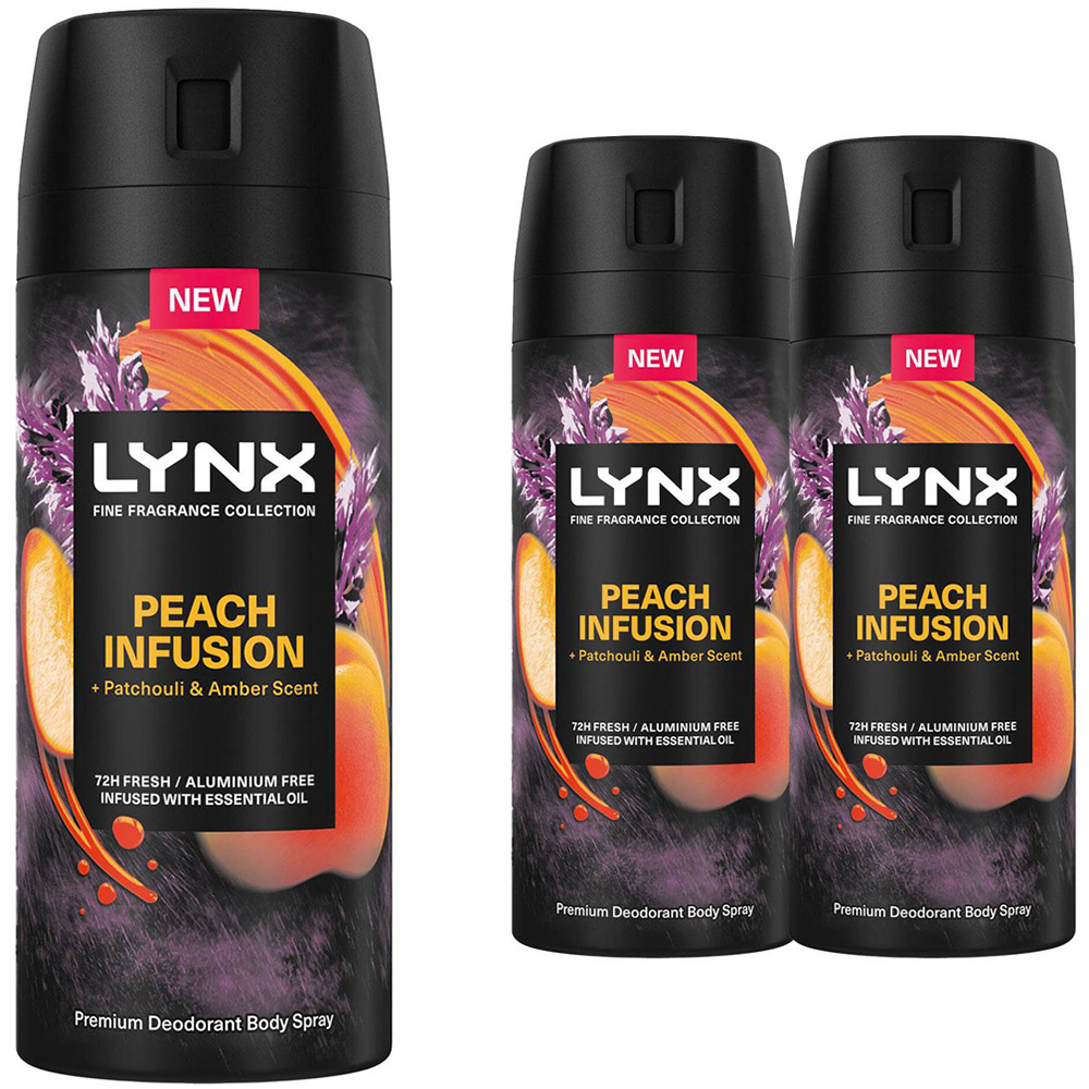 Lynx Fine Fragrance Collection Peach Infusion Men's Body Spray 150ml 3 Pack Image 1