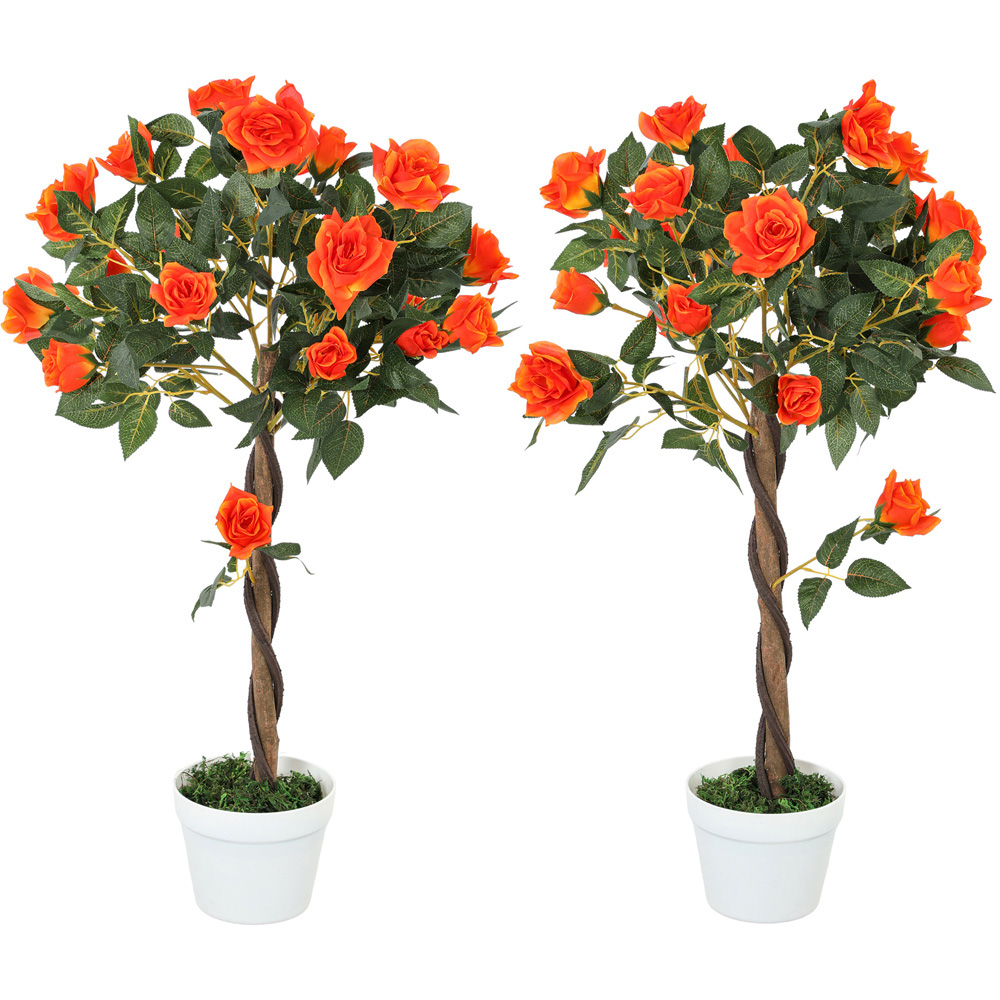 Portland Orange Rose Artificial Tree in Pot 90cm 2 Pack Image 1