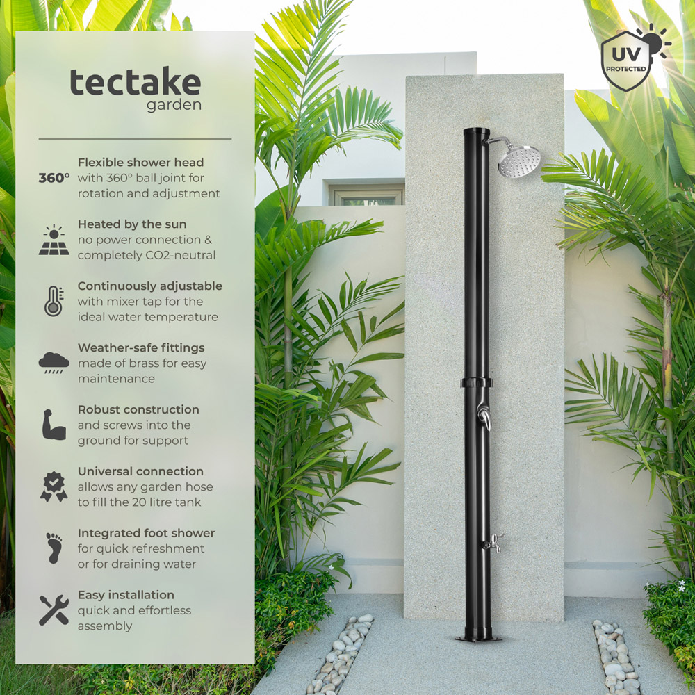tectake Tinto Black Portable Solar Outdoor Shower with Tap 20L Image 3