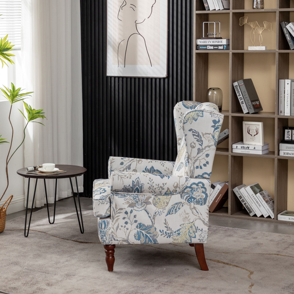 Furniture One Blue High Wingback Fireside Armchair Image 8