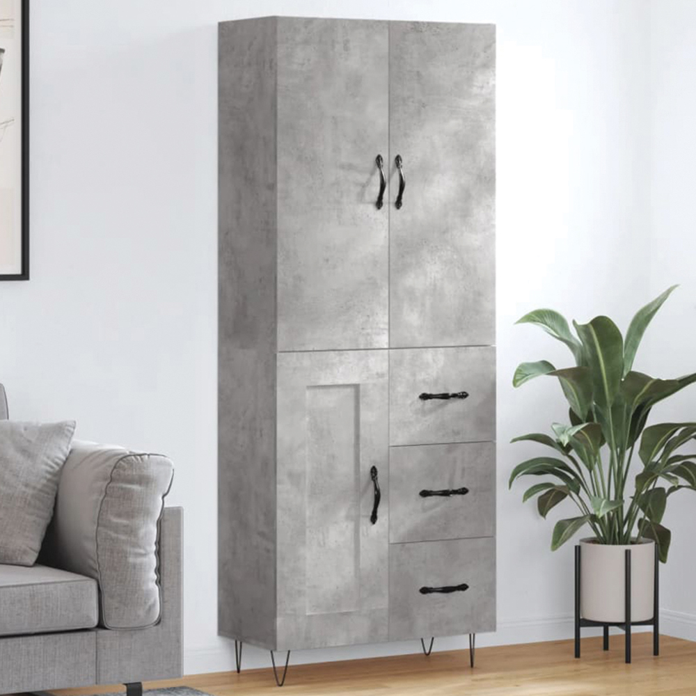 vidaXL 3 Door 3 Drawer Concrete Grey Highboard with Metal Legs Image 1