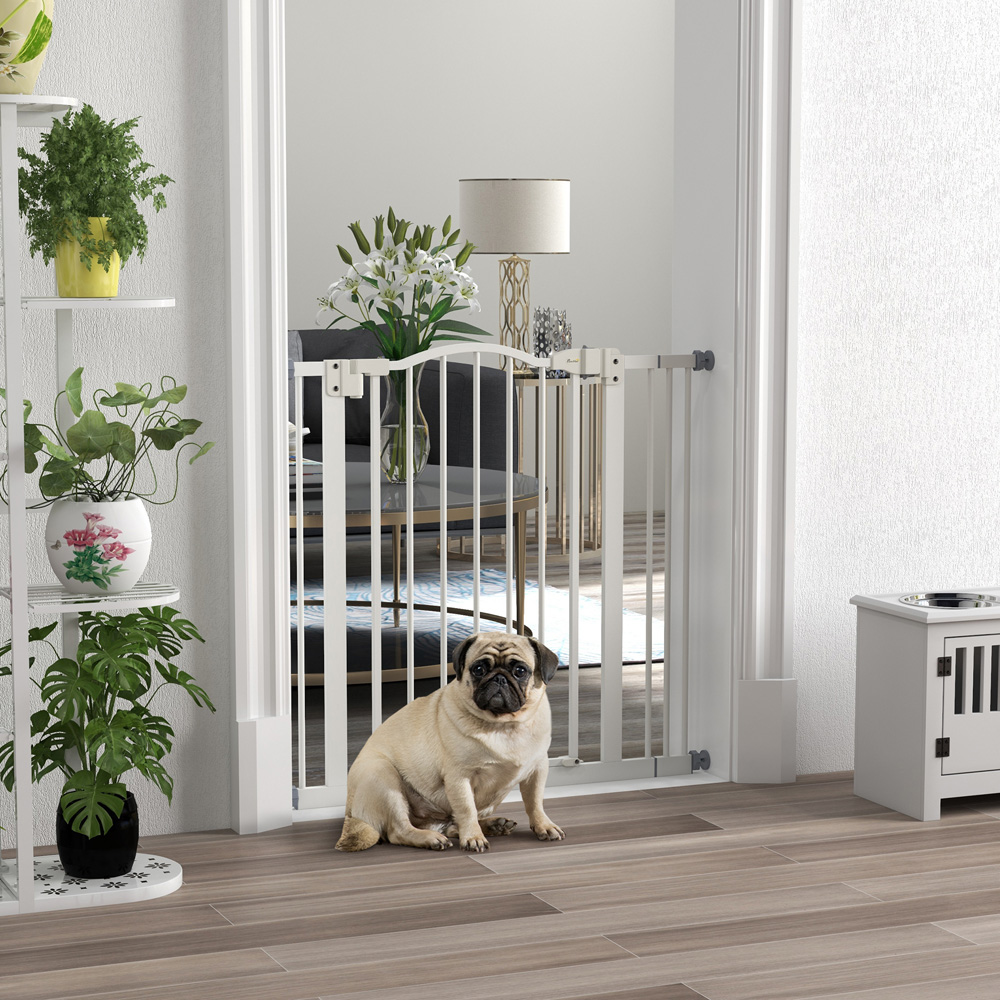 PawHut White 74-87cm Adjustable Metal Pet Safety Gate Image 2