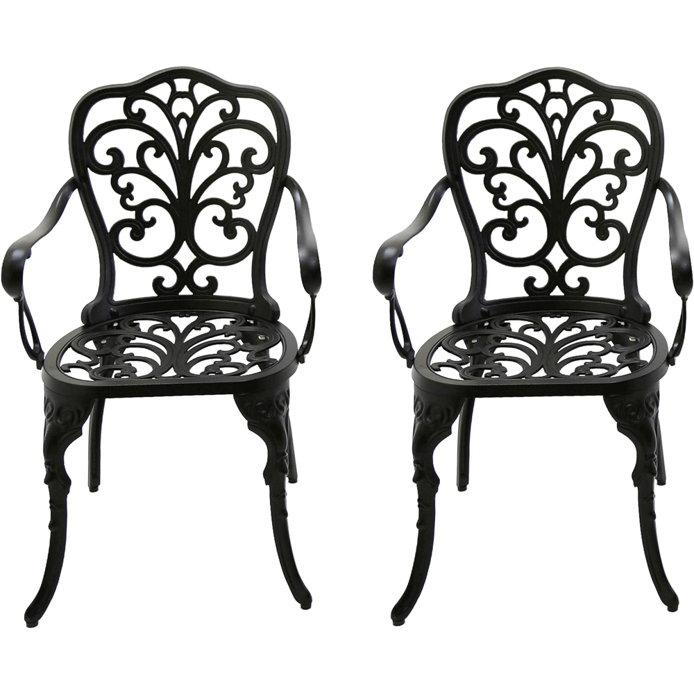 Centurion Bangui Set of 2 Black Garden Bistro Chairs with Armrests Image 3