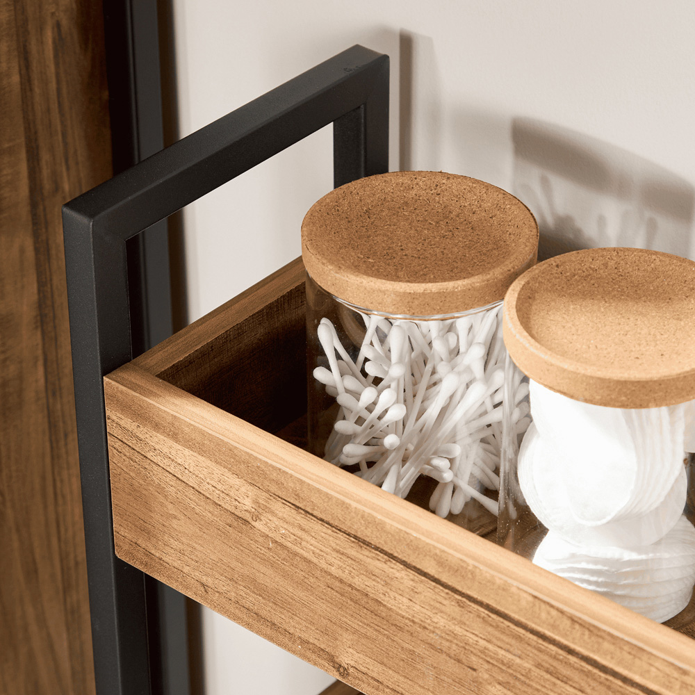 Home Source Locastra 3 Shelf Oak and Black Bathroom Storage Unit Image 4