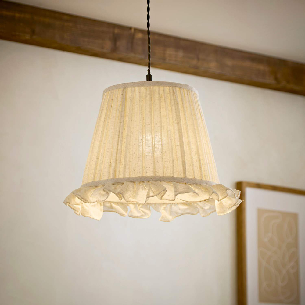 ValueLights Faye Linen Tapered Ruffle Detail Trim Easy Fit Pendant Shade 40cm Image 6