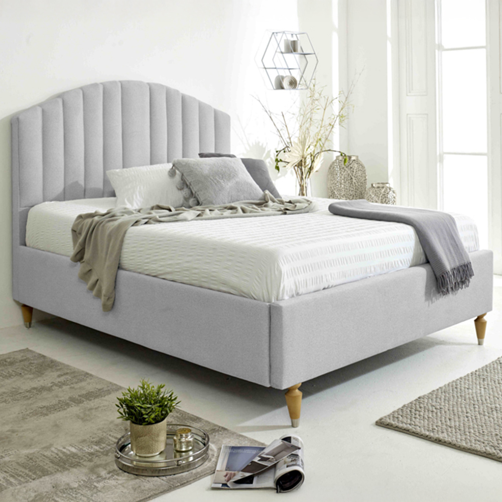 Eleganza Henrik Small Double Silver Arlington Fabric Bed Frame with Curved Headboard Image 1