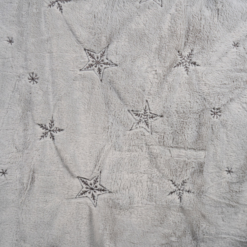 Star Embroidered Faux Fur Throw Silver Image 4