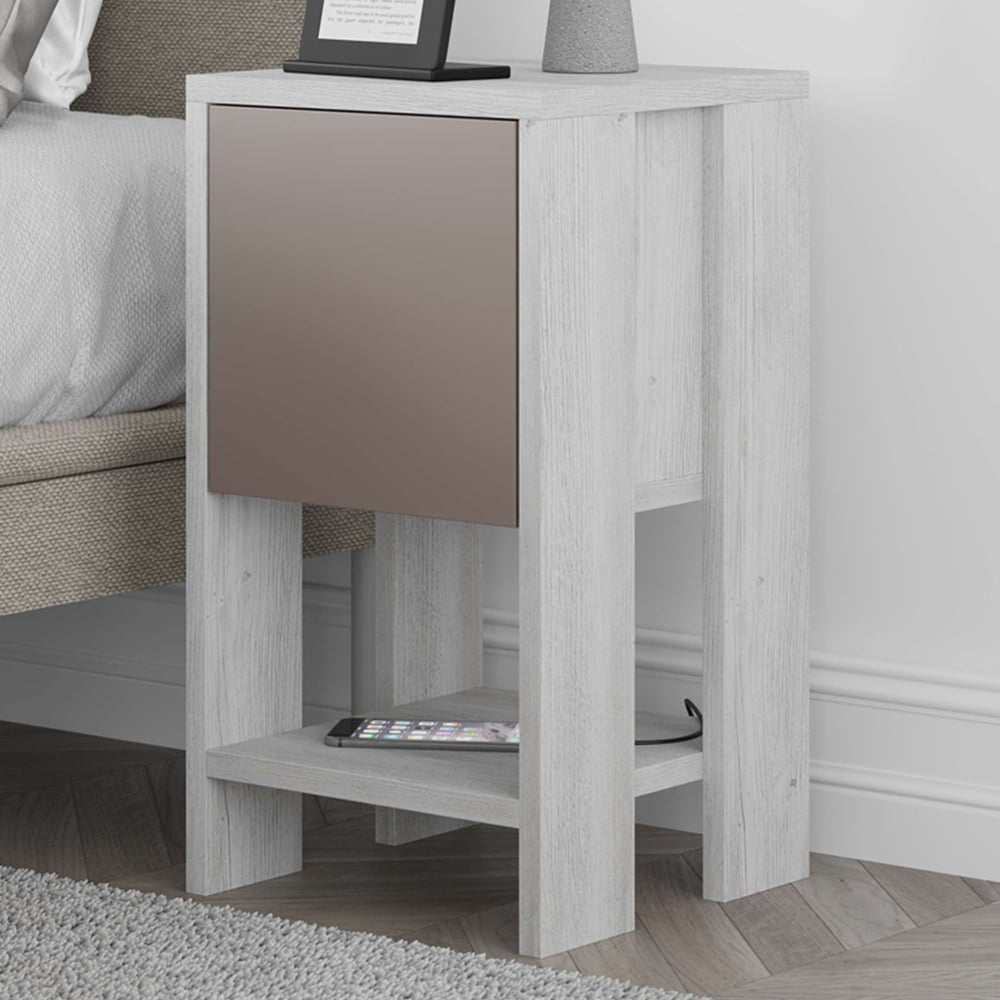Decortie Ema Ancient White and Mocha Grey Bedside Table Image 1