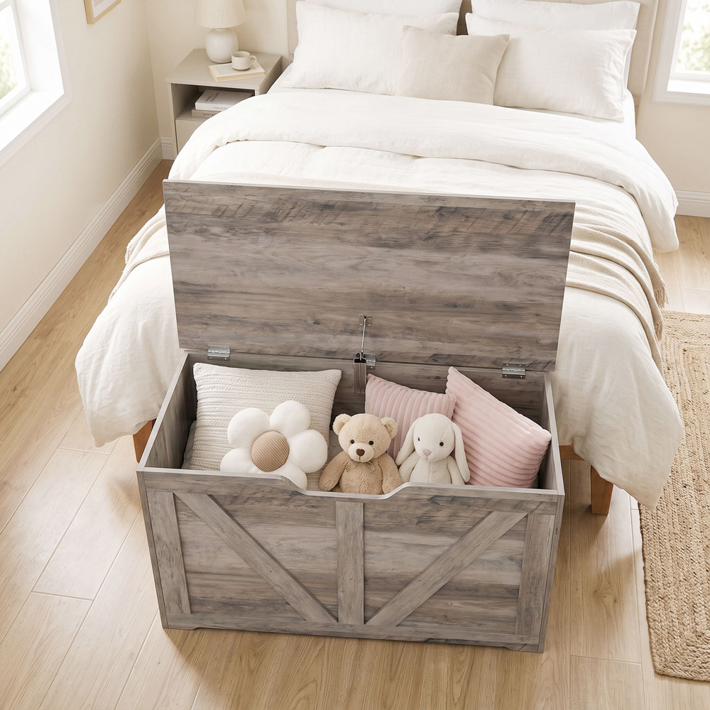 HOMCOM 100L Grey Storage Trunk with Safety Hinge Image 4