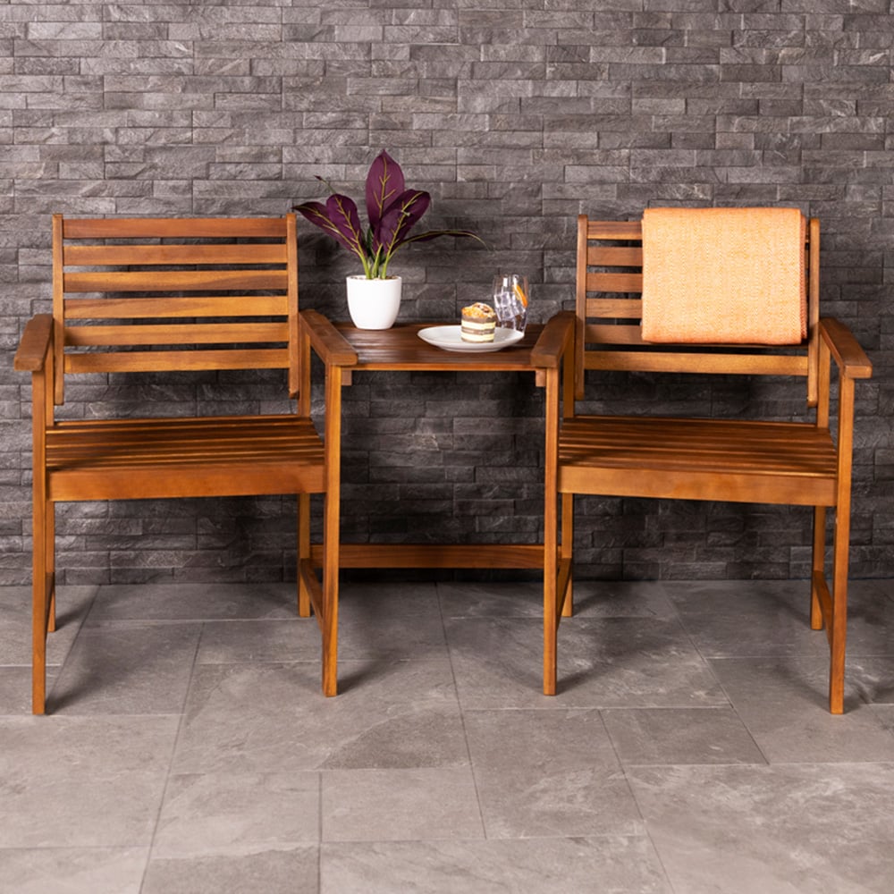 Charles Bentley 2 Seater Acacia Wooden Companion Seat Image 1