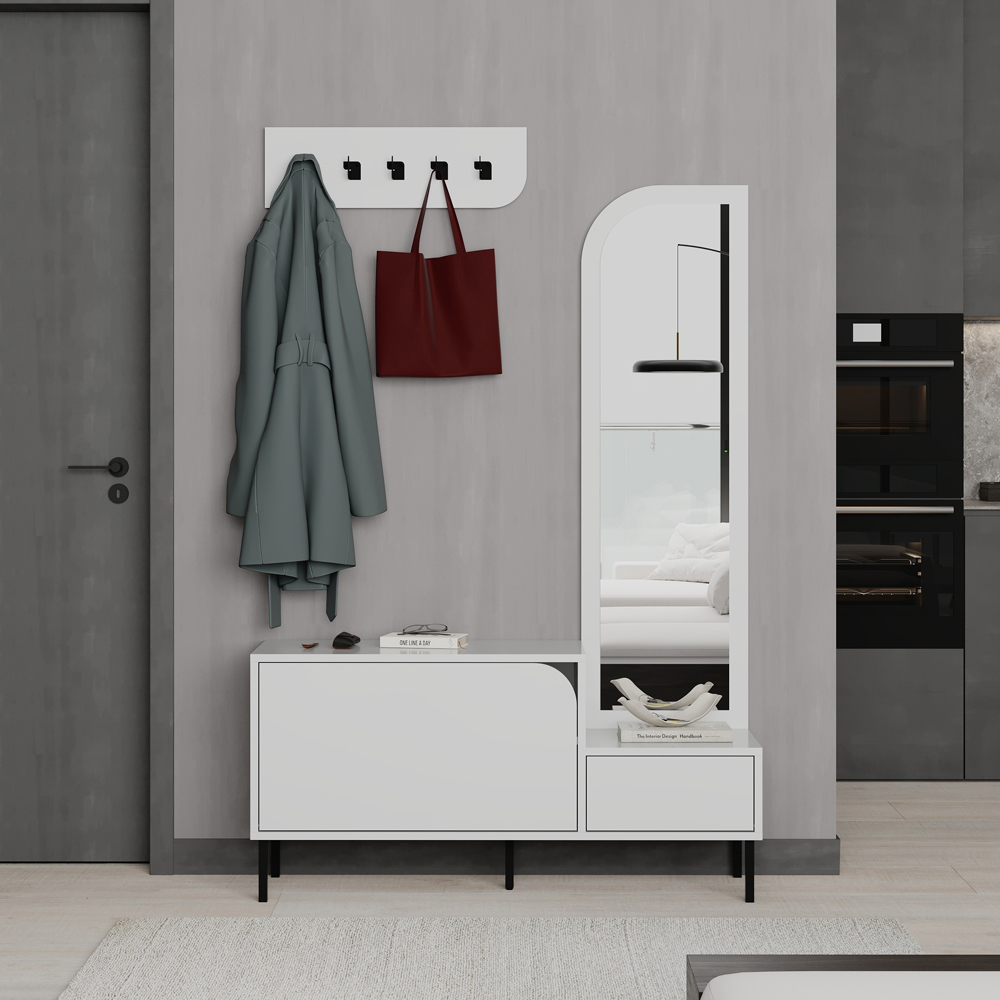 Decortie Mila 2 Door White Mirror Coat Stand and Shoe Cabinet Image 4
