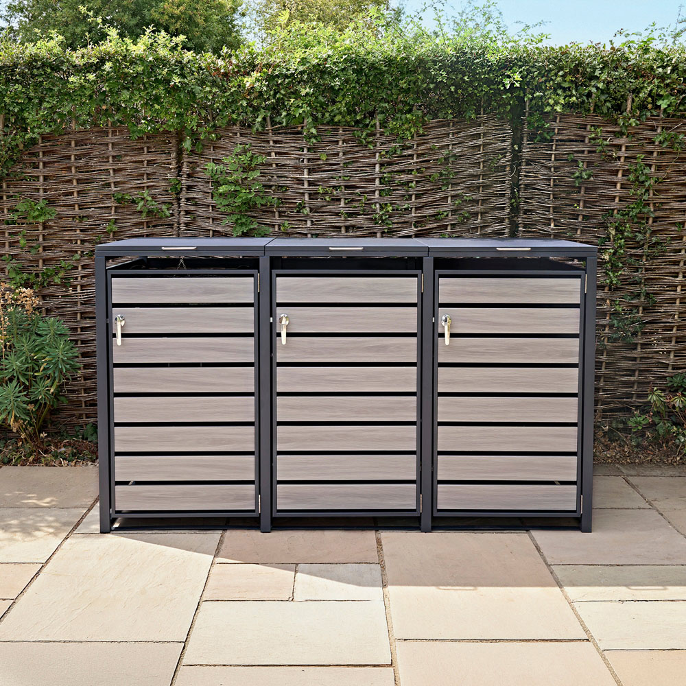 MonsterShop Anthracite Grey Wood Metal 3 Wheelie Bin Storage Shed Image 2