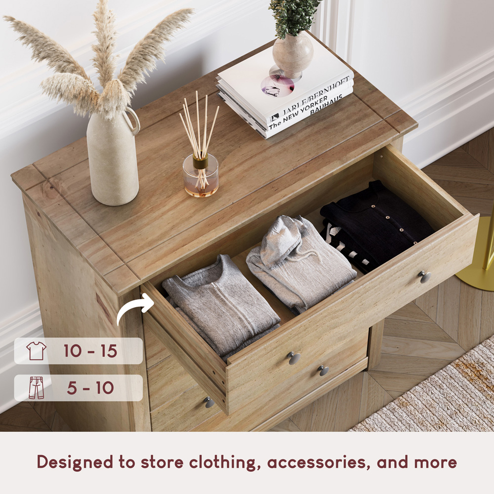 Vida Designs Panama 5 Drawer Pine Chest of Drawers Image 5