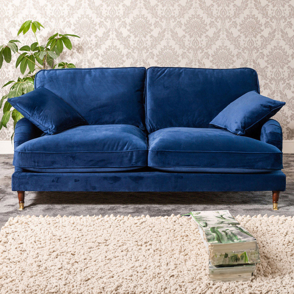 Mackenzie 2 Seater Blue Plush Velvet Sofa Image 1