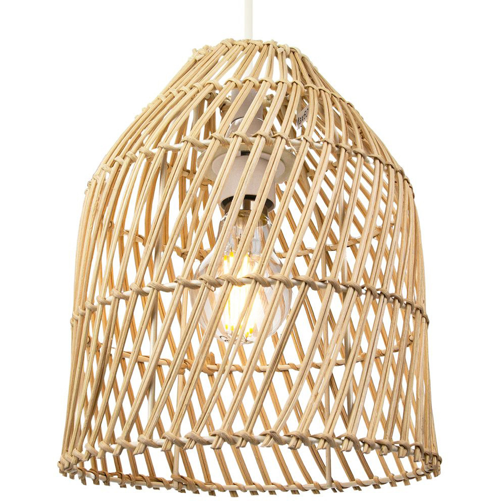 Happy Homewares Light Brown Twist Rattan Wicker Classic Bell Shaped Pendant Shade Image 2