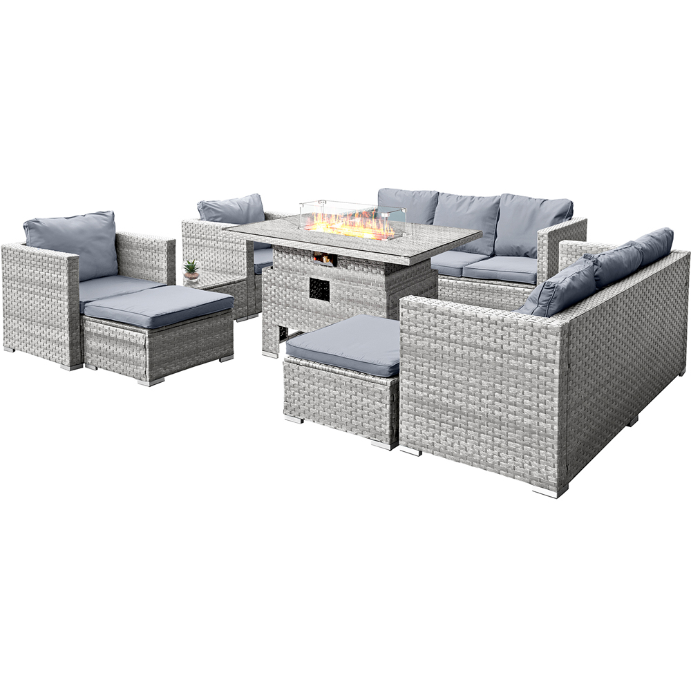 Oseasons Acorn 10 Seater Dove Grey Rattan Deluxe Sofa Set with Rising Firepit Image 2