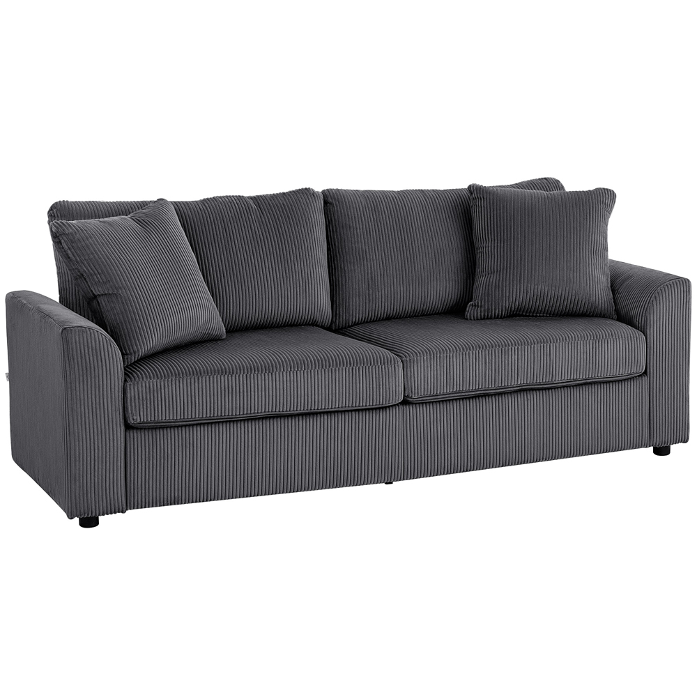 HOMCOM 3 Seater Grey Upholstered Jumbo Cord Sofa Image 2