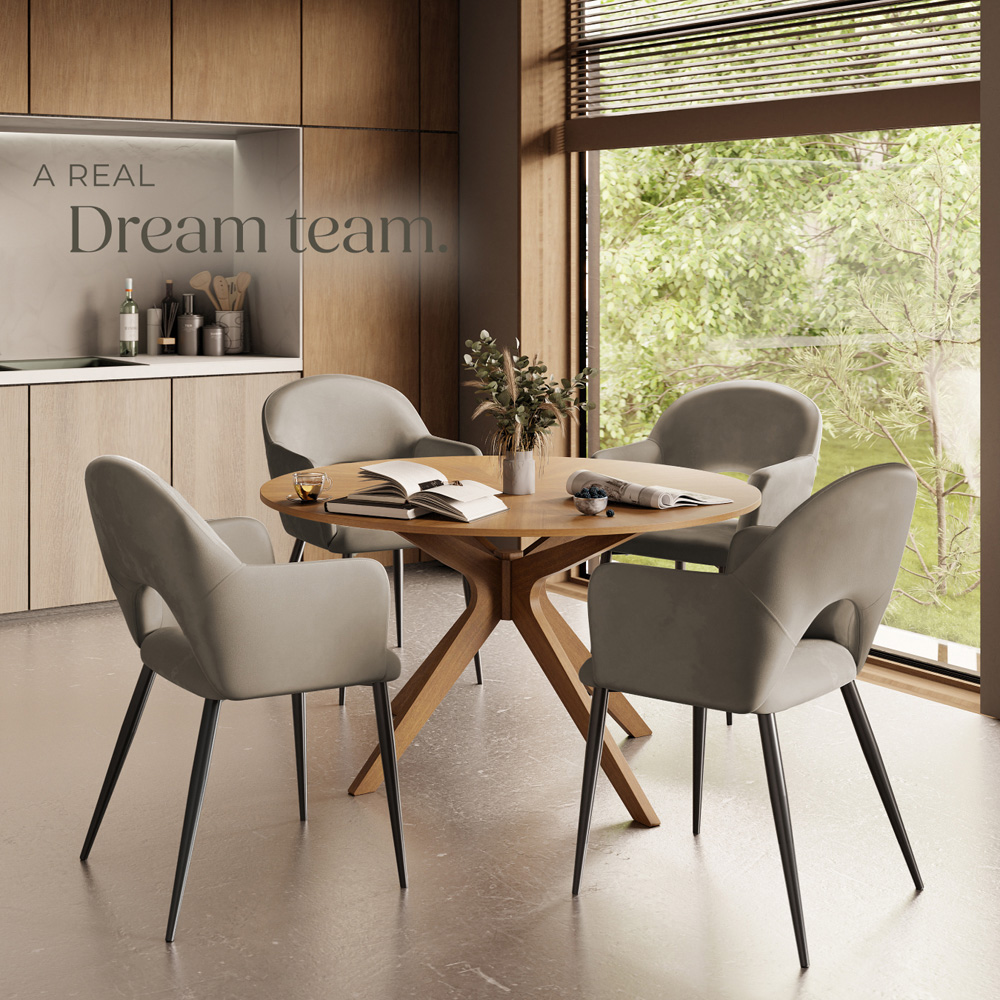 Tectake Sasha Set of 4 Taupe Velvet Padded Dining Chair Image 8