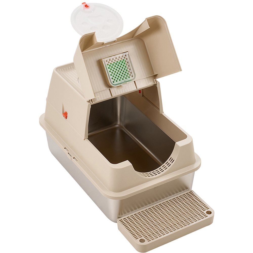 H&O Direct Khaki Stainless Steel Fully Enclosed Cat Litter Box Image 2
