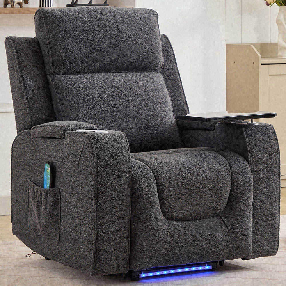 Artemis Home Cowley Dark Grey Boucle Massage and Heat Electric Riser Recliner Chair Image 1