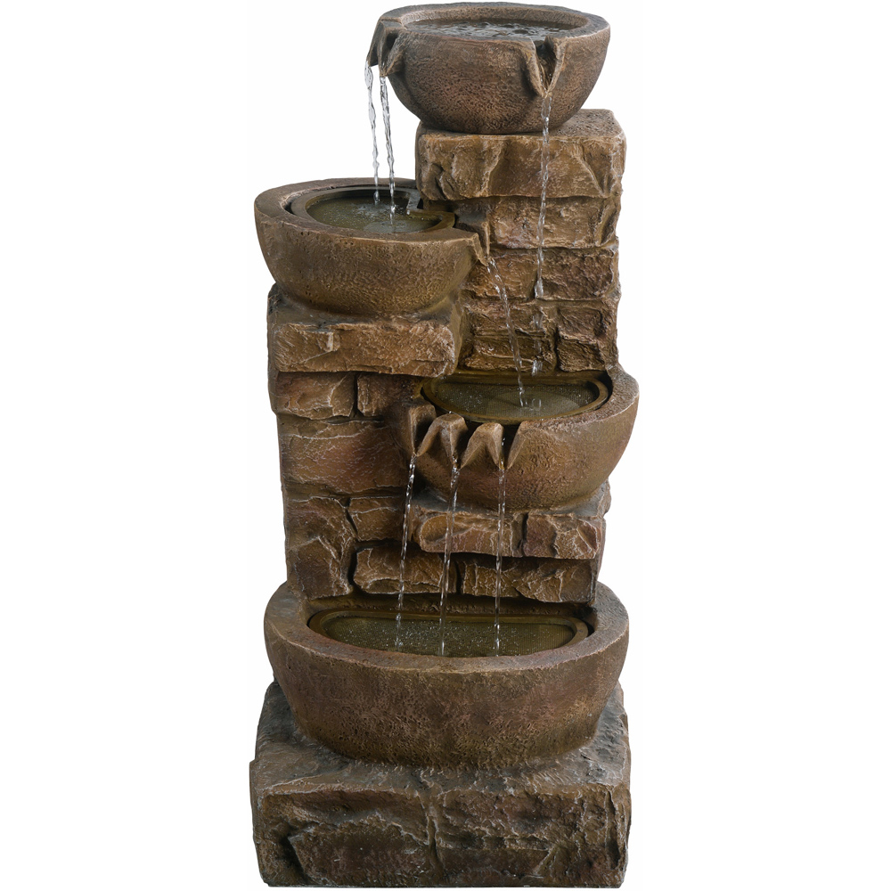 Teamson Home 4-TierLED Brown Cascading Bowl Stone Outdoor Waterfall Fountain Image 4