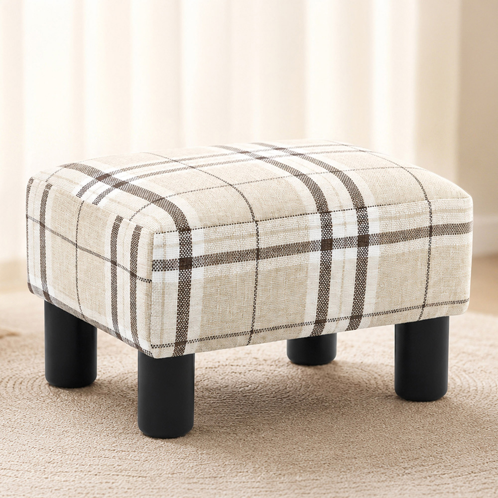 HOMCOM Multicoloured Chic Linen Fabric Footstool Ottoman Cube with Legs Image 1