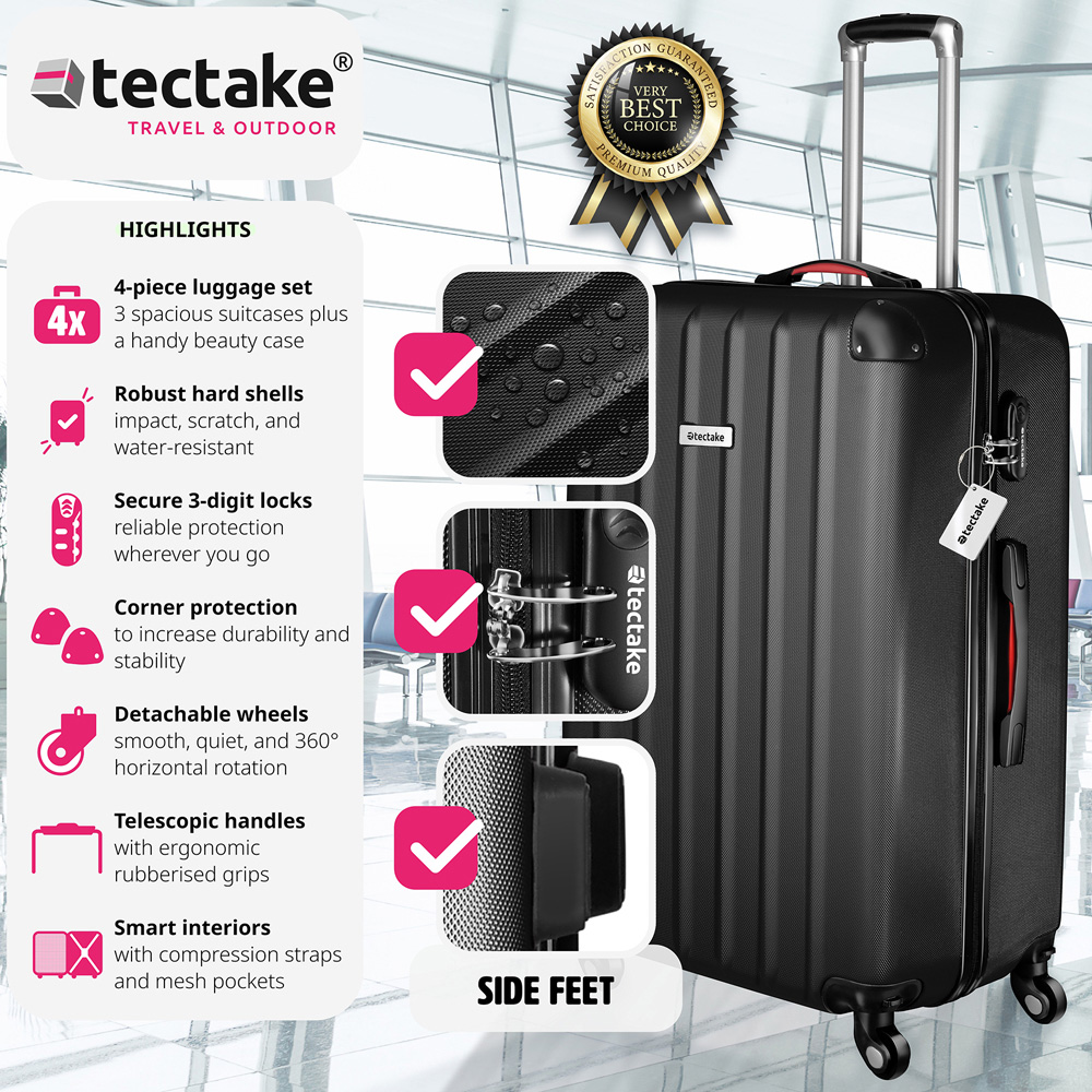 Tectake Cleo Set of 4 Black Hard Shell Travel Suitcase Set Image 3